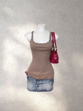 2000s Converse One Star Brown Lace Trim Camisole